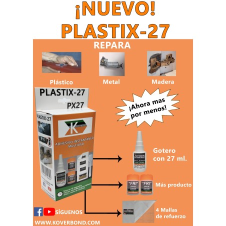 PLASTIX-27 PEGAMENTO PARA REPARAR CUALQUIER TIPO DE PLASTICOS